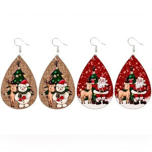 2 for 1, Two Pair of Faux Leather Christmas Earrings
